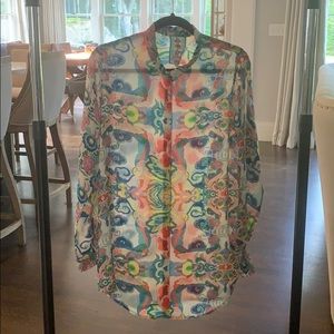 Johnny Was sheer multi colored button down.